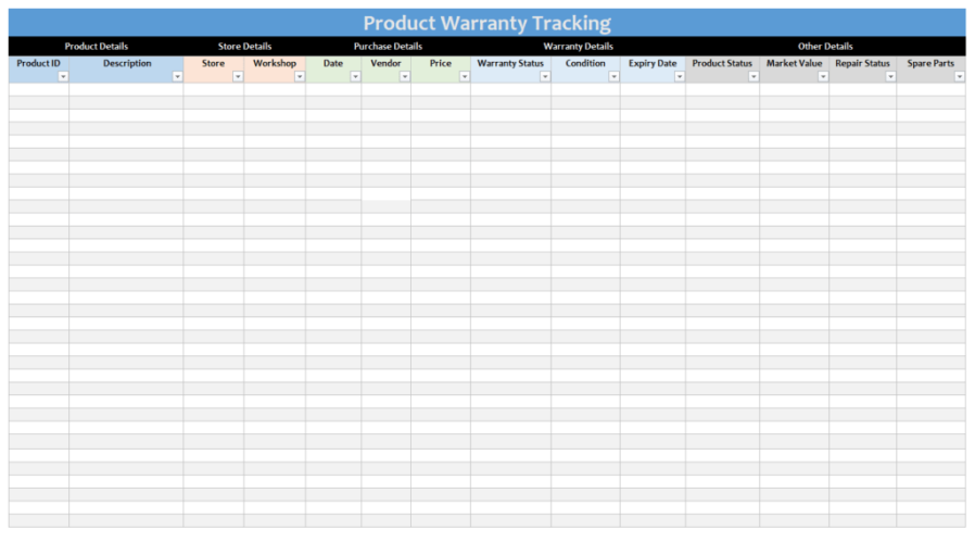 Printable Warranty Tracker Template Example | Templateral