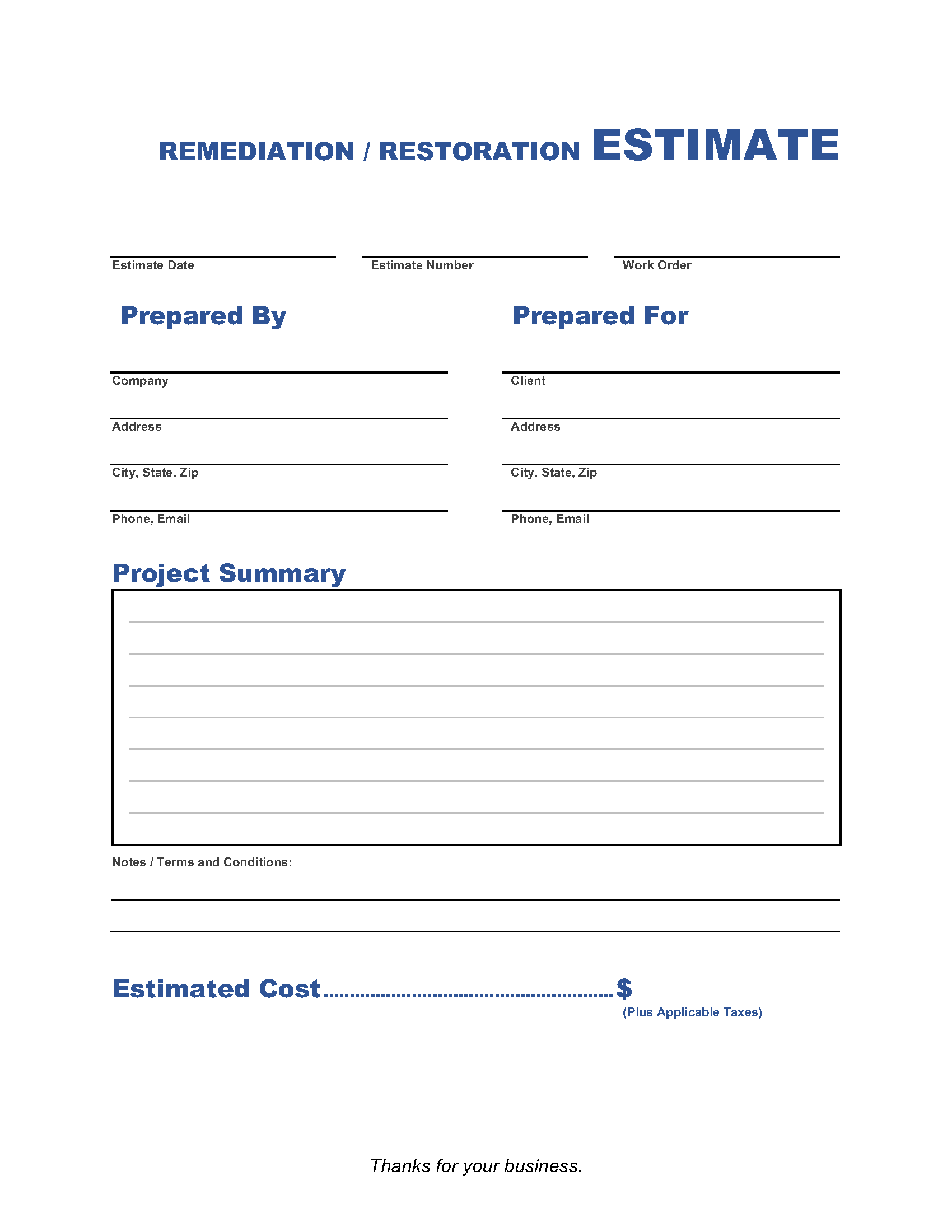 Printable Water Damage Estimate Template Sample