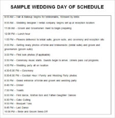 Printable Wedding Schedule Template Sample