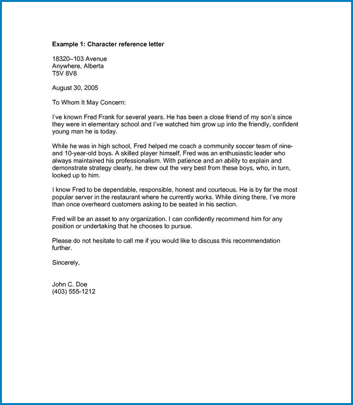 Professional Reference Letter Template Example