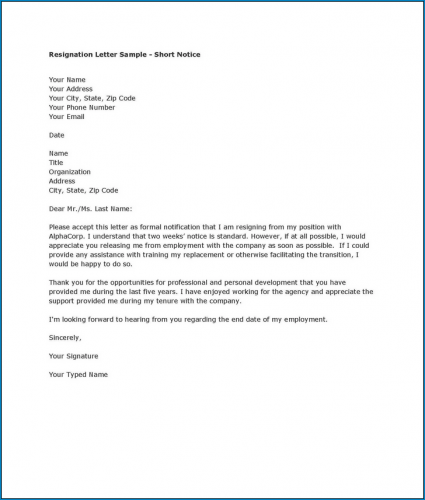 √ Free Professional Resignation Letter Template