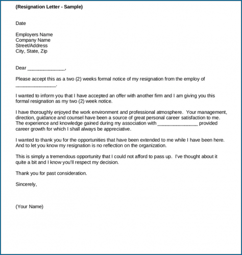 √ Free Professional Resignation Letter Template