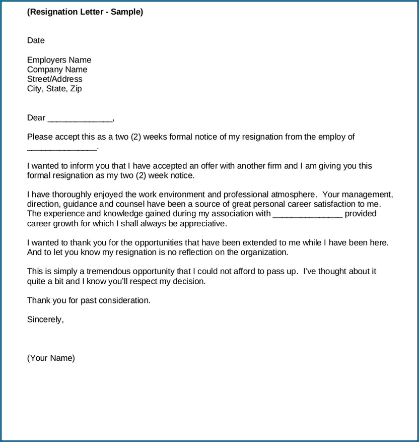 Professional Resignation Letter Template Sample