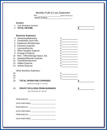 √ Free Printable Profit And Loss Statement PDF