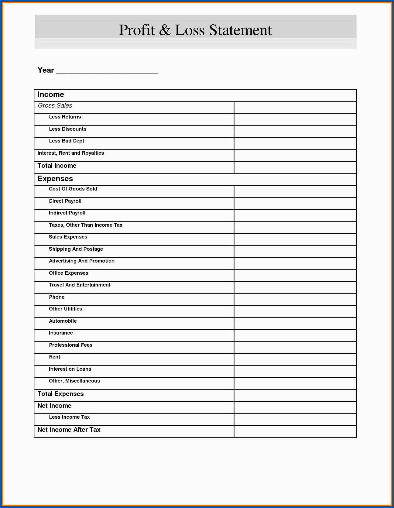 Profit And Loss Statement Sample 10