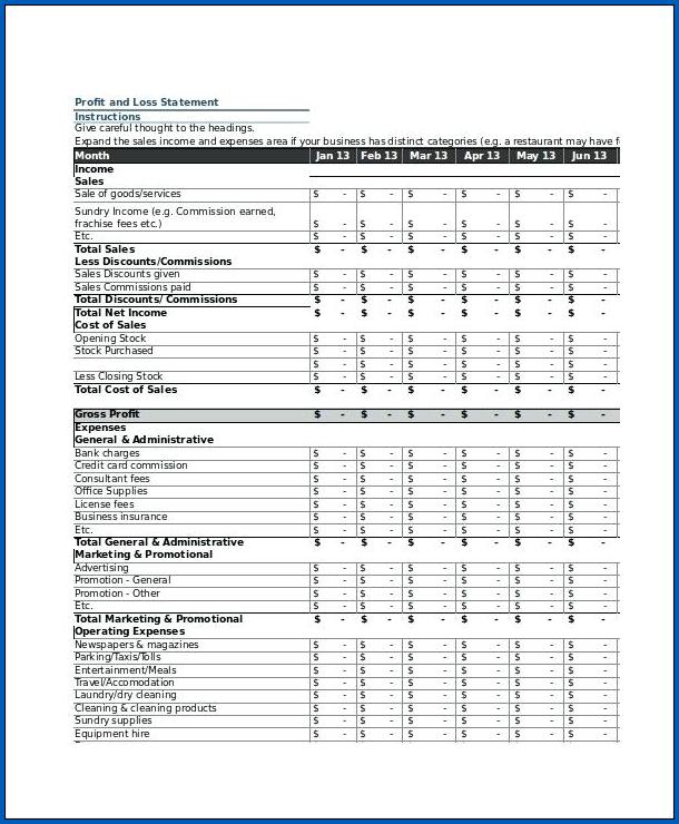 Profit And Loss Statement Sample 9