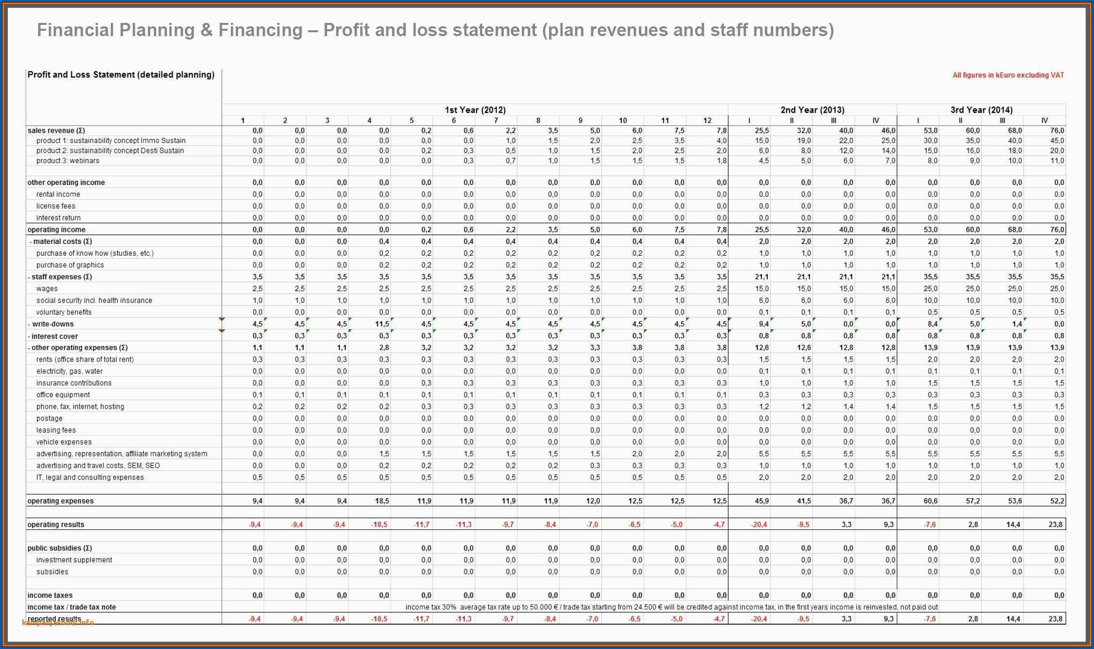 Profit And Loss Worksheet Example