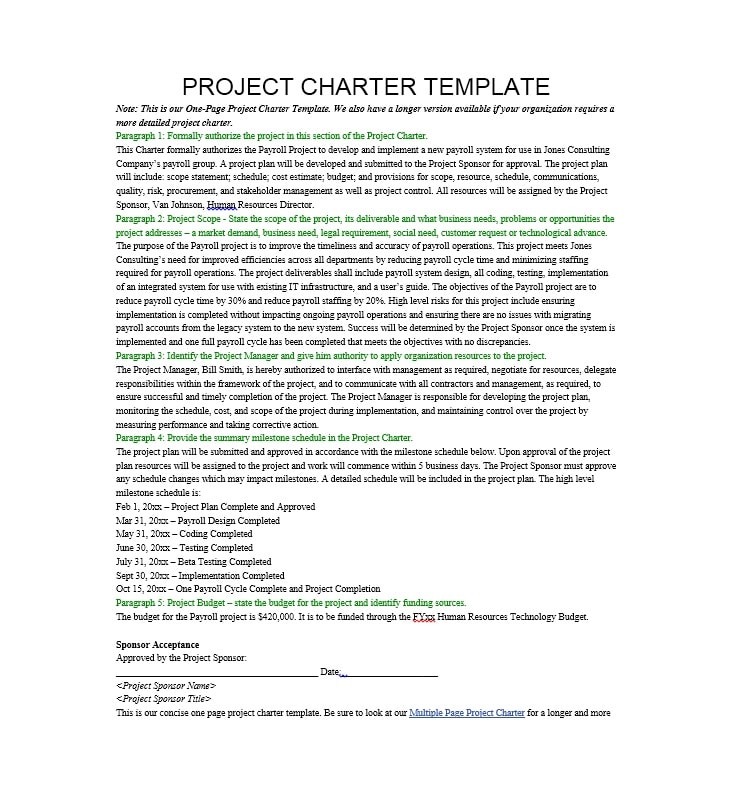 Project Charter Template