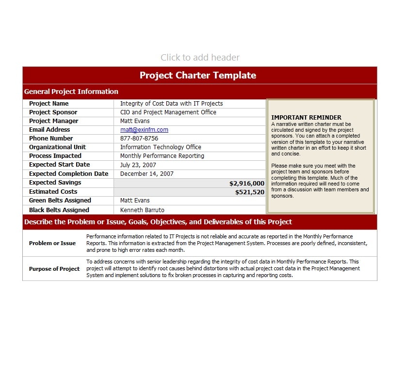 Project Charter Template