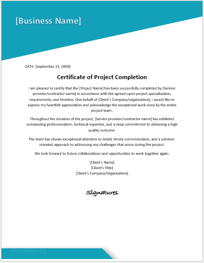 Project Completion Certificate From Client Sample