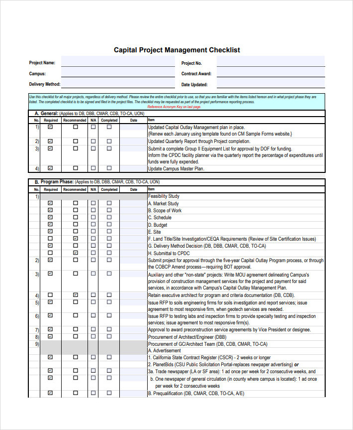 Project Management Checklist Template