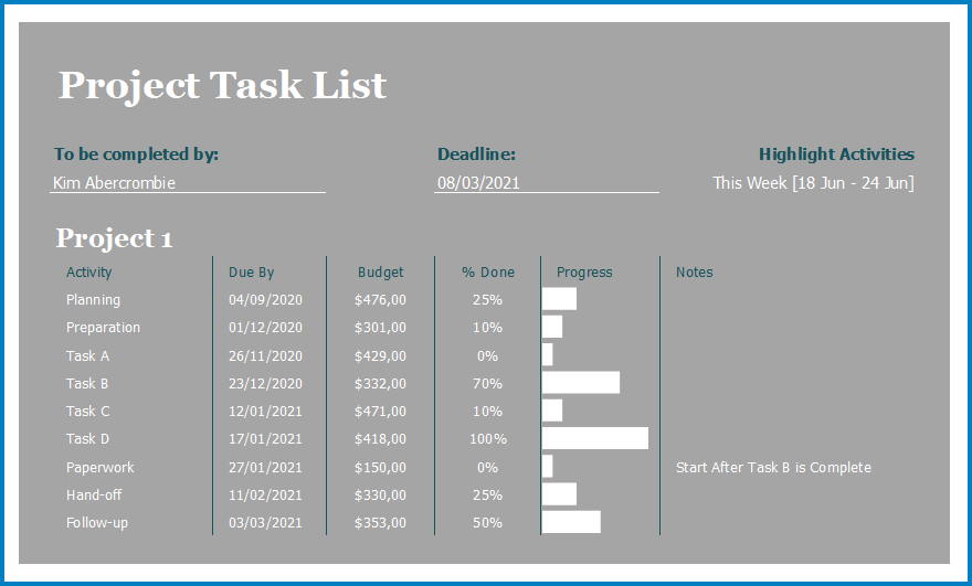 Free Printable Project Task List Template Excel