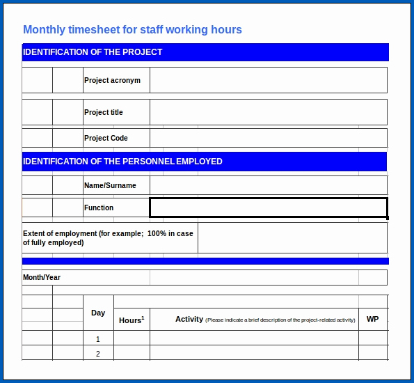 Project Timesheet Template Excel Sample