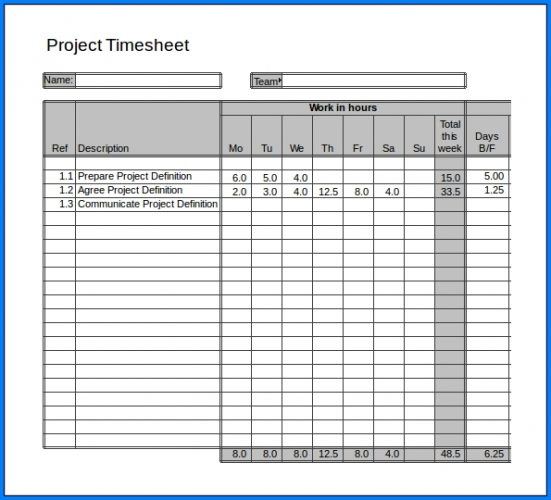 √ Free Printable Project Timesheet Template