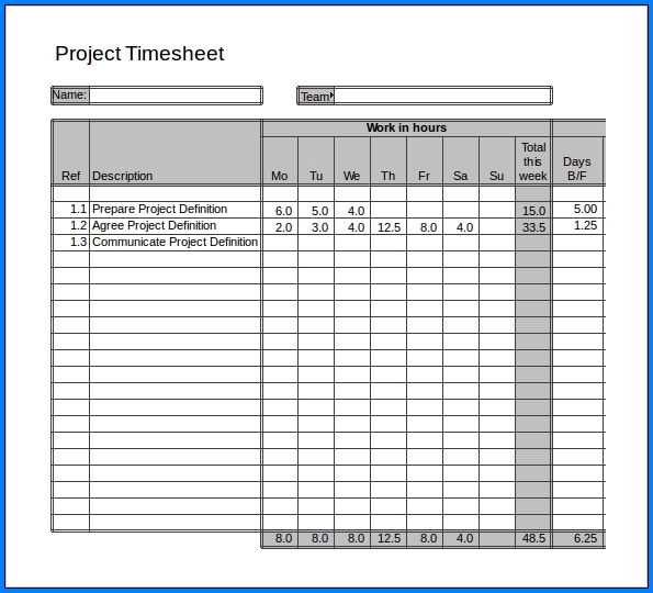 Project Timesheet Template template sample