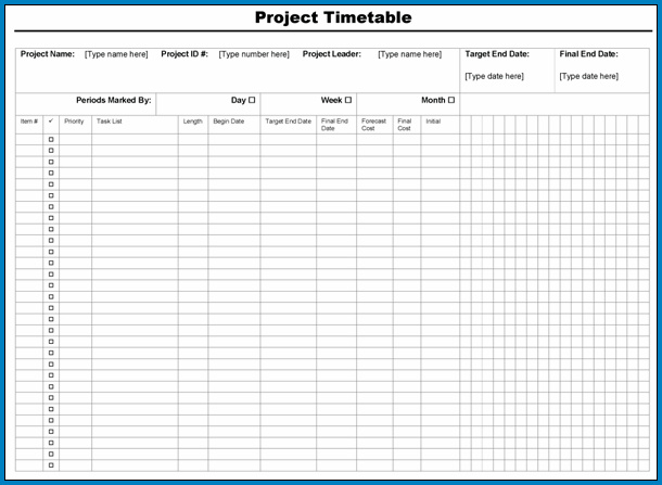 Project Timetable Template Sample