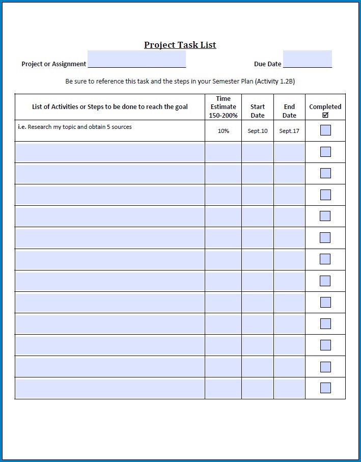 Free Printable Project To Do List Template