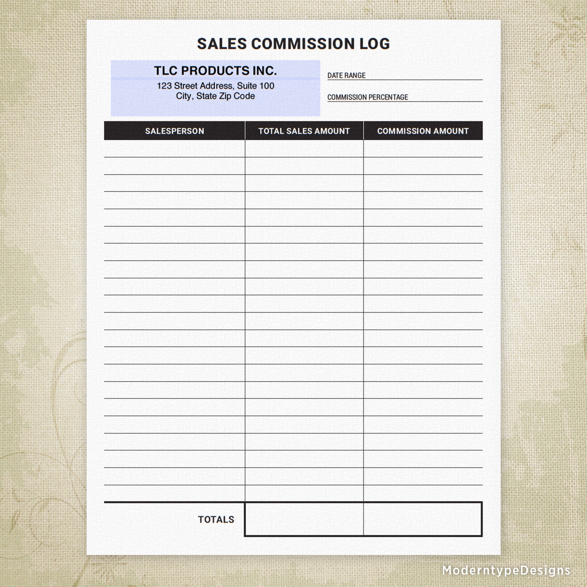 Property Agent Sales Commission Log Template Sample