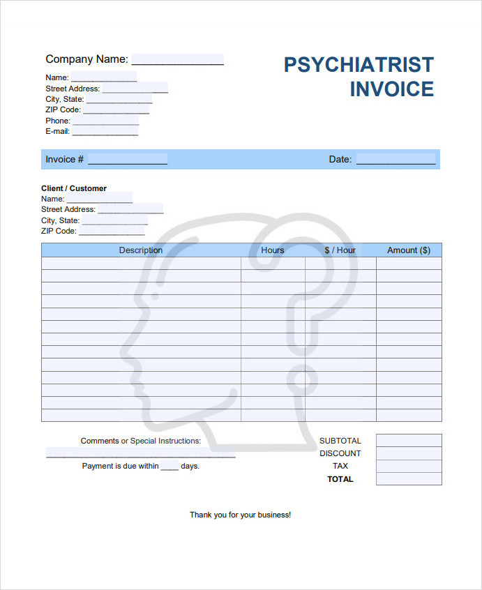 Psychiatrist Invoice Template