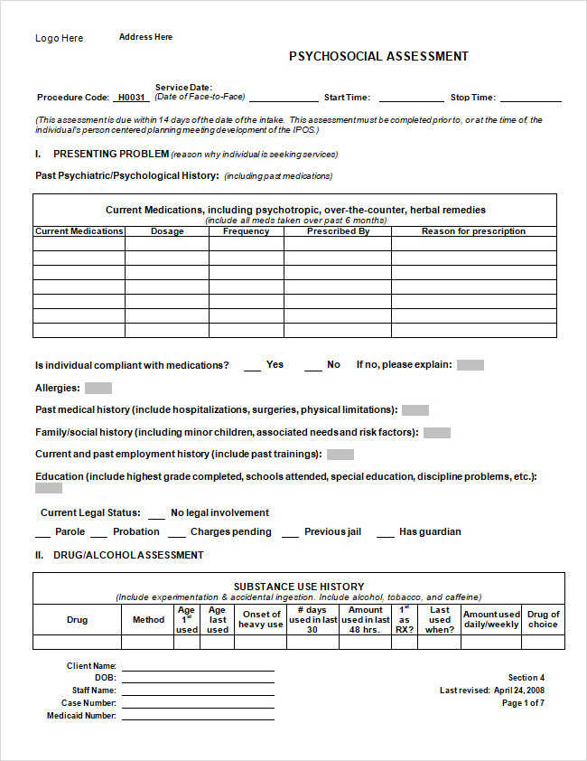 Psychosocial Assessment Paper Example