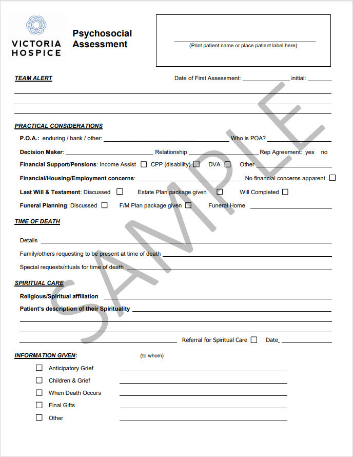 Psychosocial Assessment Tool Template