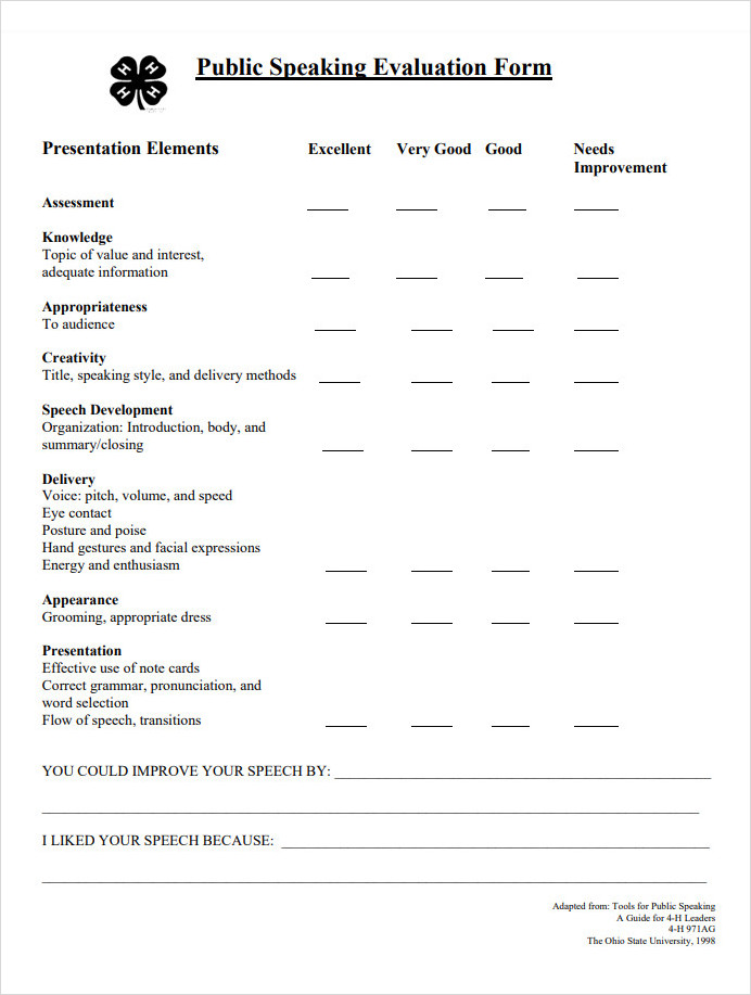 Public Speaker Evaluation Form