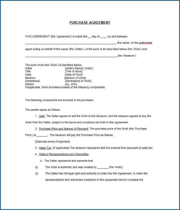 Purchase Agreement Template Example