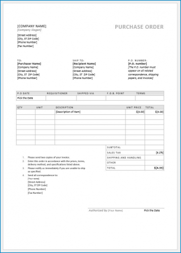 √ Free Printable Purchase Order Form