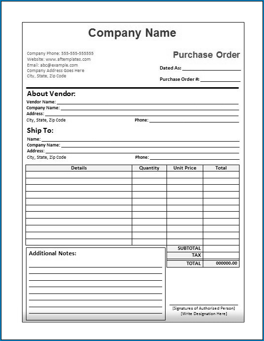 Purchase Order Form Sample