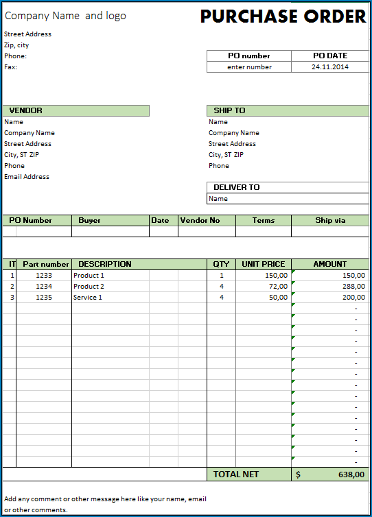 Purchase Order Template Sample