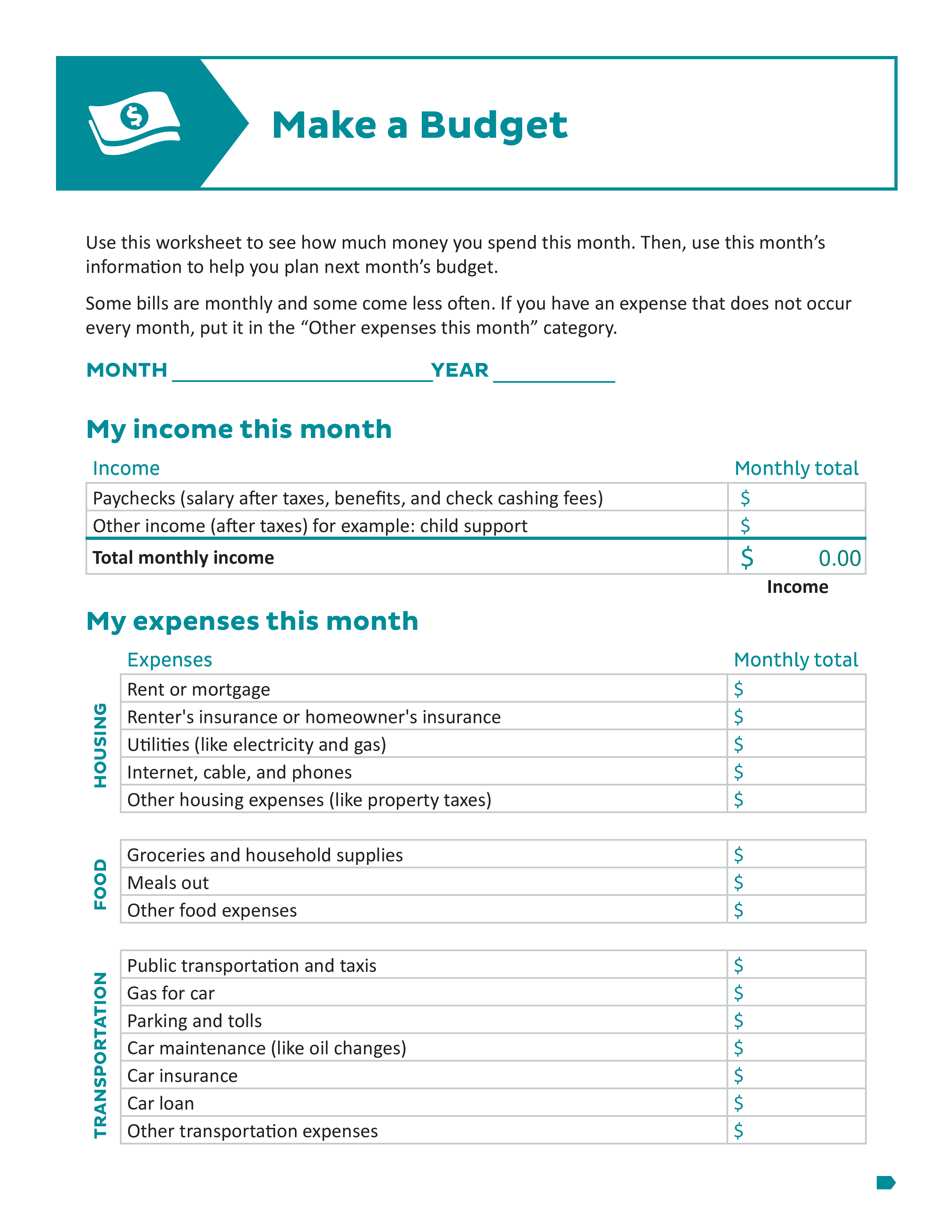 Recreational Activity Budget Worksheet Template Sample