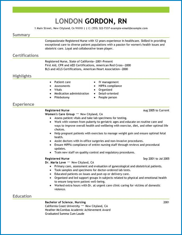 Registered Nurse Resume Template Sample