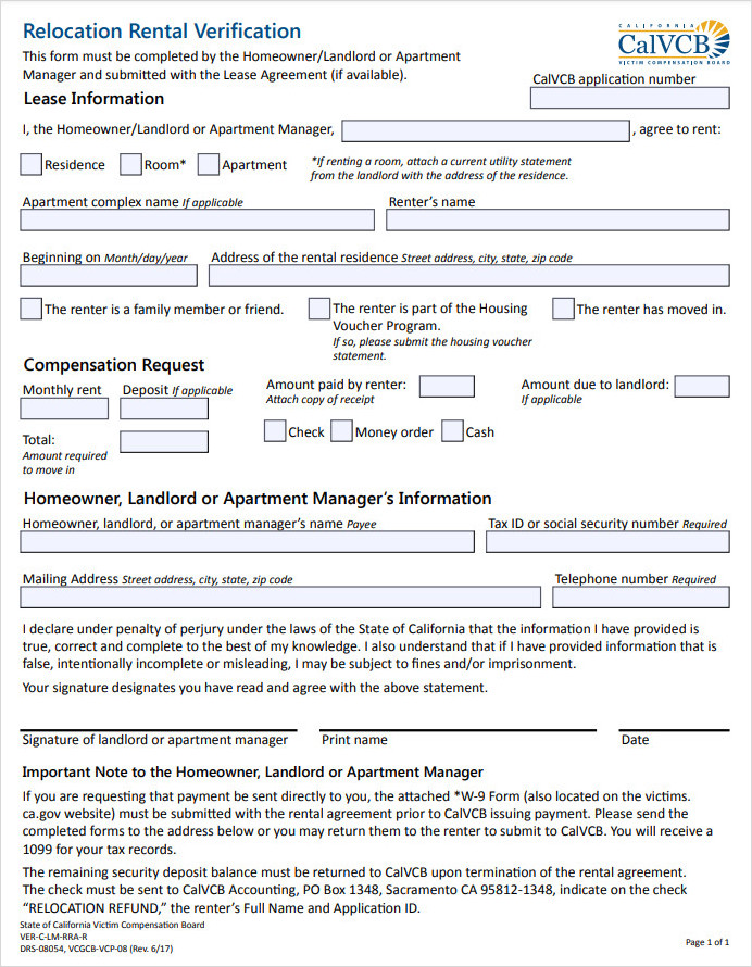 Relocation Rental Verification Form