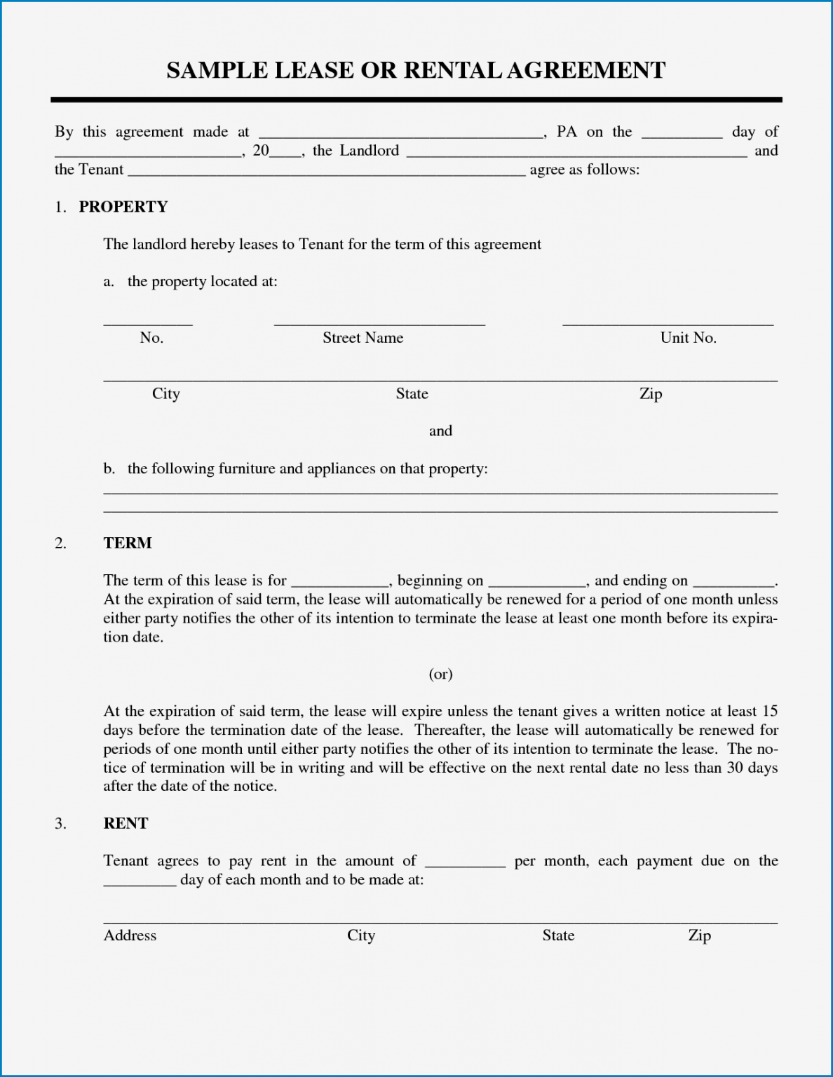 √ Free Printable Rent Agreement Template