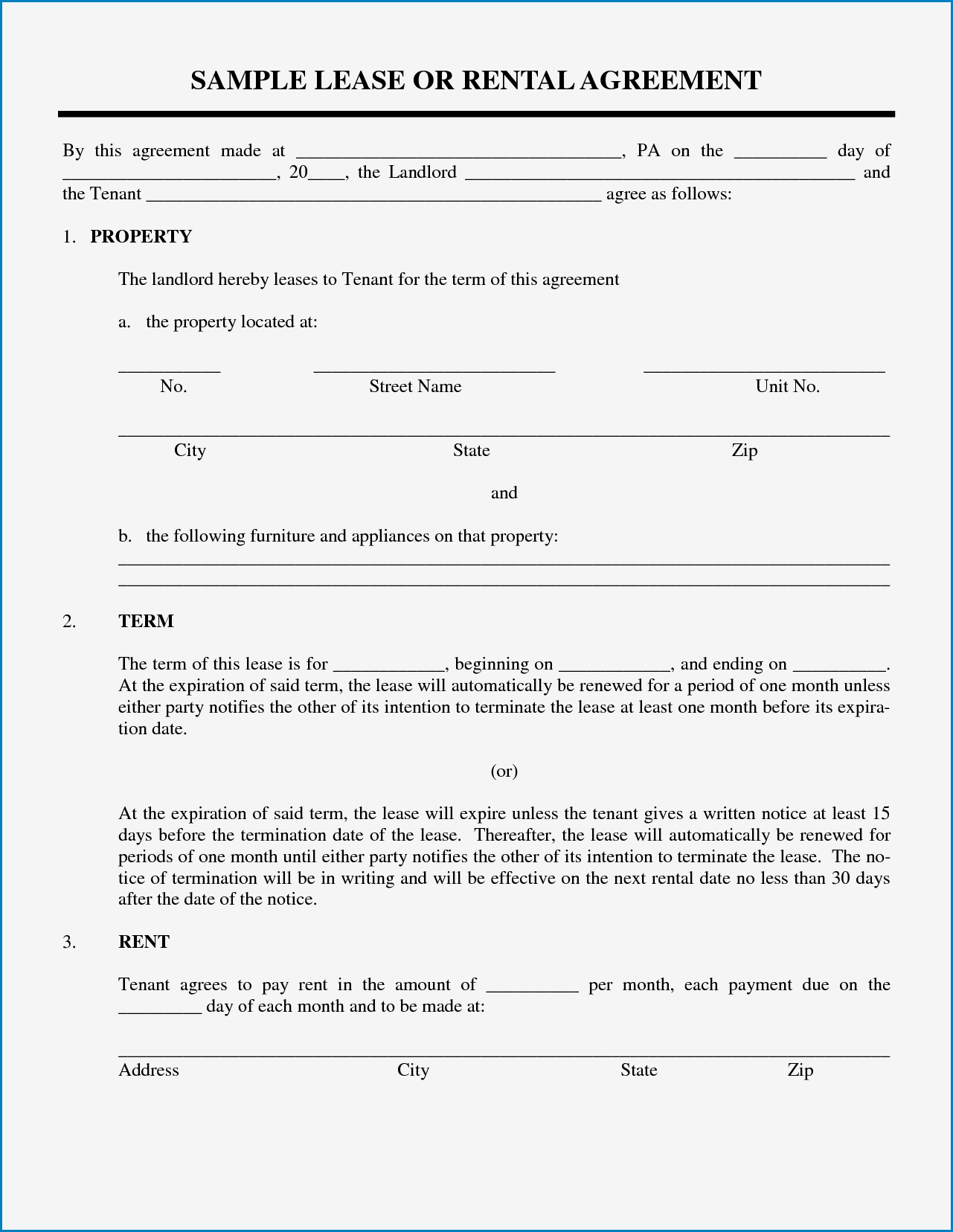 Rent Agreement Template Sample