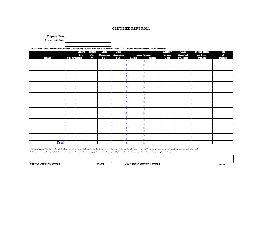 Rent Roll Template