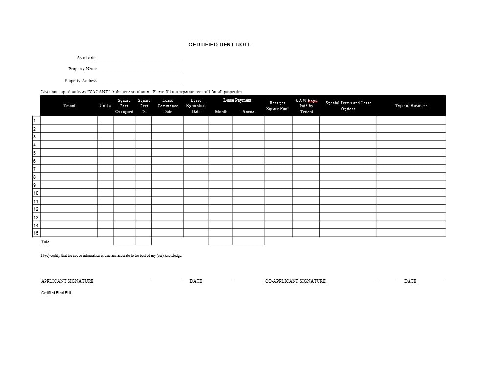 Rent Roll Template