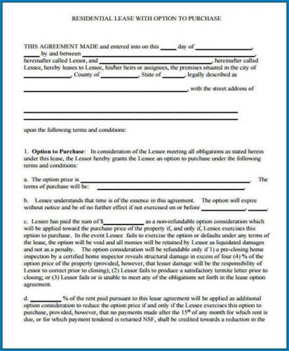 √ Free Printable Rent With Option To Buy Contract Form