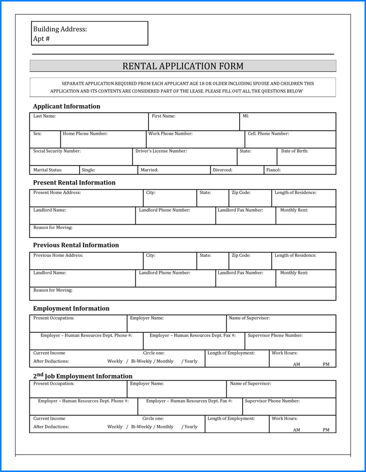 Rental Application Form Sample