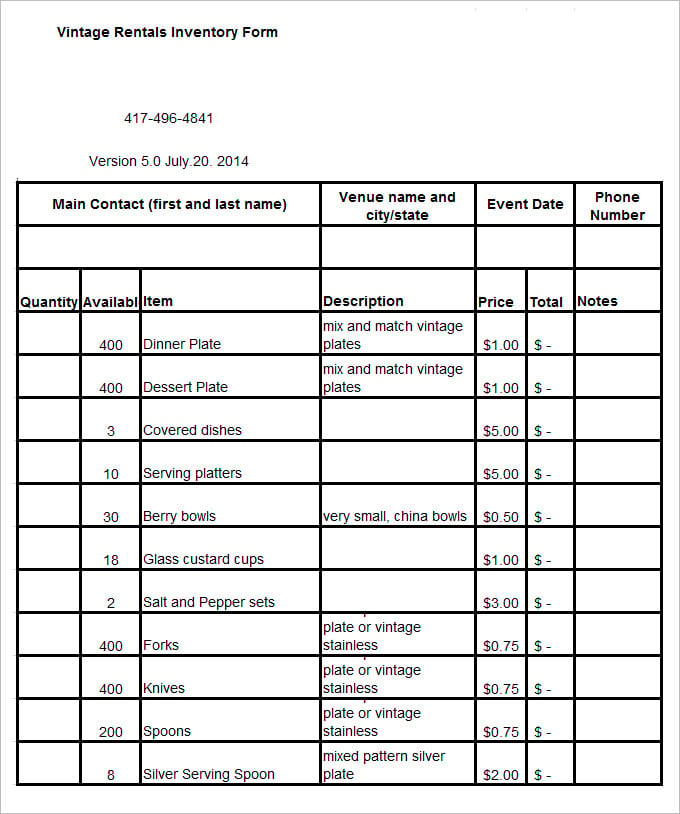 Rental Building Inventory Worksheet Template