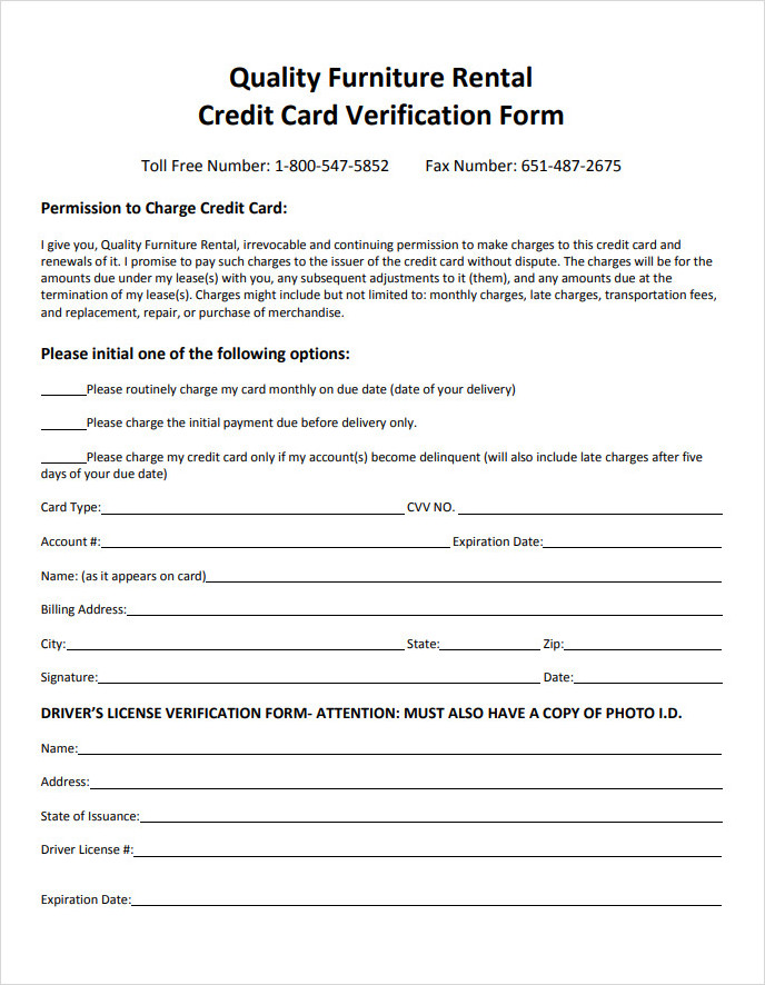 Rental Credit Card Verification Form