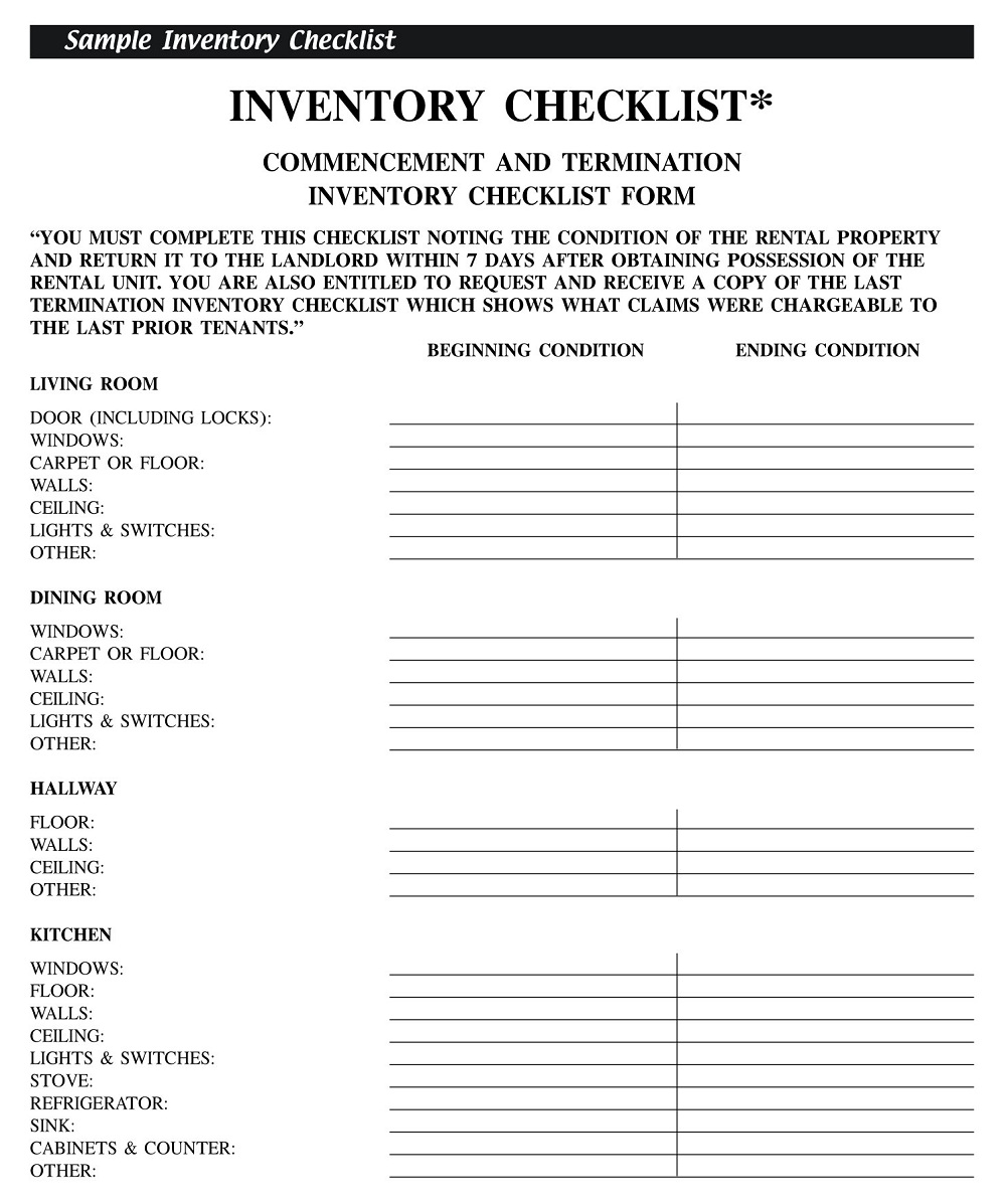 Rental Inventory Checklist Template Example