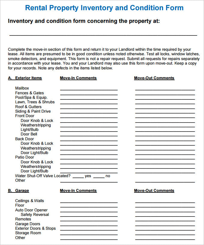 Rental Inventory Checklist Template