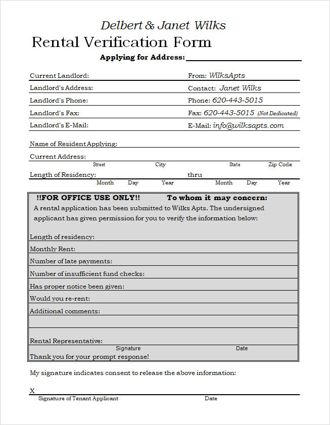 Rental Verification Template