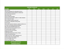 Restaurant Opening Closing Hour Checklist Template Example