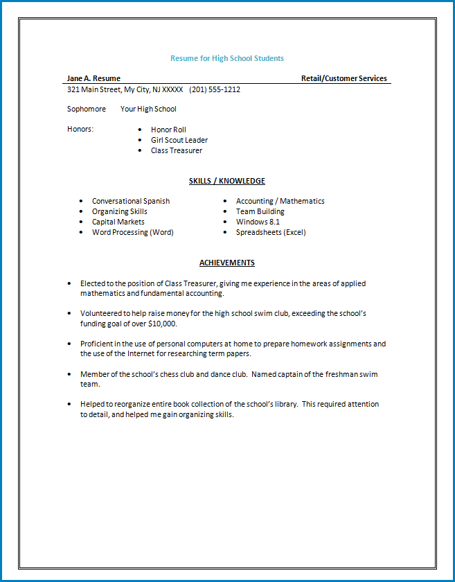 Resume Template For High School Student