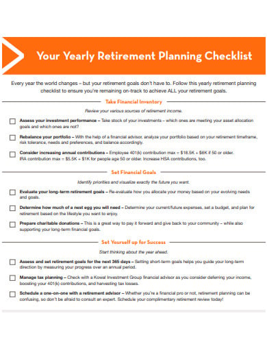 Retirement Planning Checklist Template Example