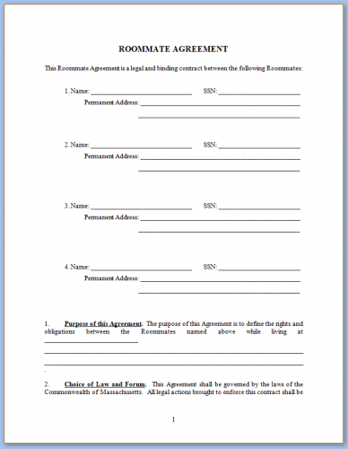 √ Free Printable Roommate Agreements Template