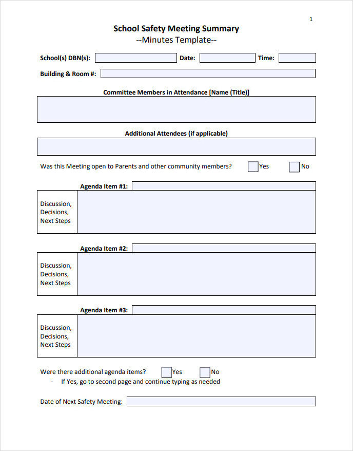 Safety Meeting Summary Template