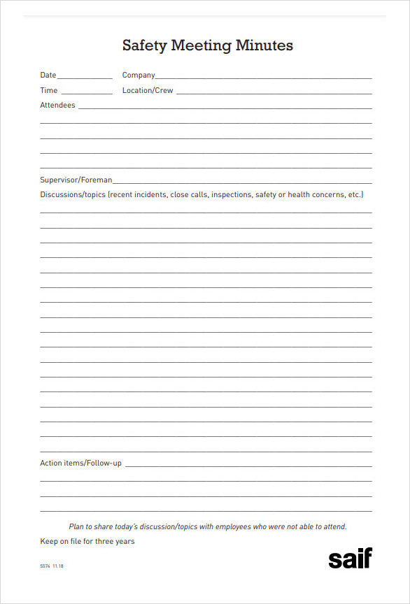 Safety Minutes Template